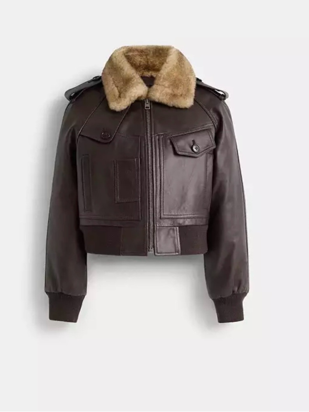 Coach  Women’s Brown Leather Cropped Jacket, Size XS. Retail $1100.